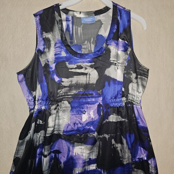 Simply Vera Wang Mini Dress Sz M-Purple/Black Abstract Sleeveless Stretch Tie Bk - Picture 2 of 11